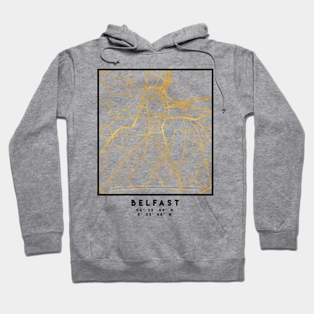 BELFAST UNITED KINGDOM CITY STREET MAP ART Hoodie by deificusArt